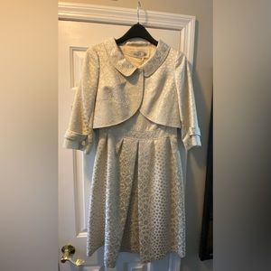 Teri Jon 3/4 length sleeveless evening dress, with button front cropped jacket